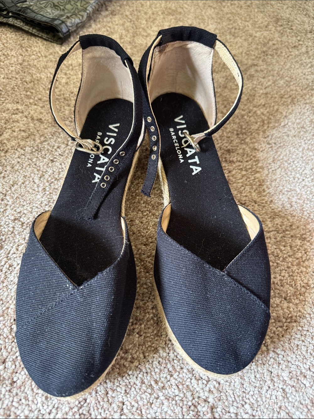 VISCATA Barcelona Black Canvas Espadrille Ankle-Strap Wedges